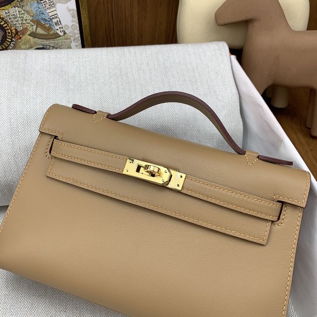 Hermes original swift leather mini kelly 22 clutch K0012 latte