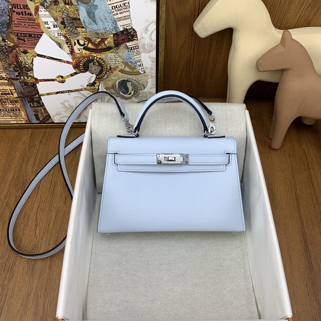 Hermes original epsom leather mini kelly 19 bag K0019 azur