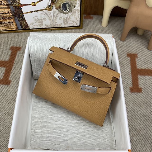 Hermes original epsom leather mini kelly 19 bag K0019 biscuit