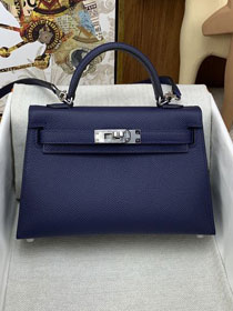 Hermes original epsom leather mini kelly 19 bag K0019 blue sapphire