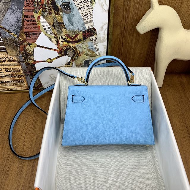 Hermes original epsom leather mini kelly 19 bag K0019 celeste