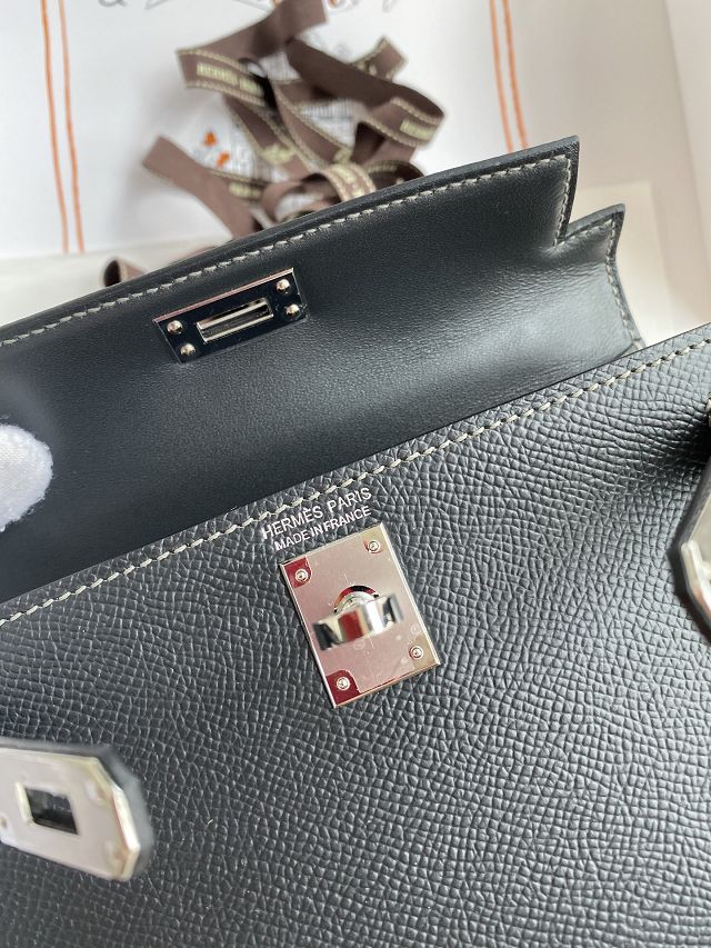 Hermes original epsom leather mini kelly 19 bag K0019 graphite