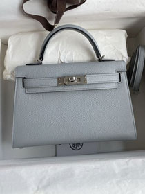 Hermes original epsom leather mini kelly 19 bag K0019 grey pantin