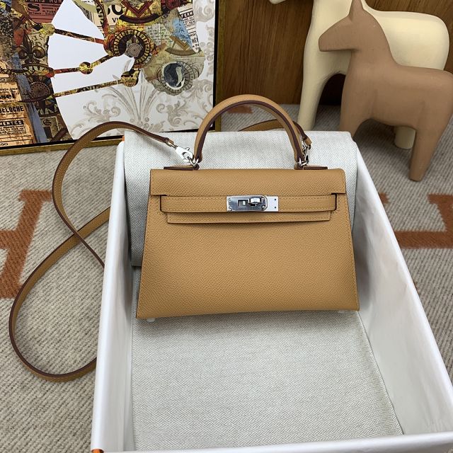 Hermes original epsom leather mini kelly 19 bag K0019 latte