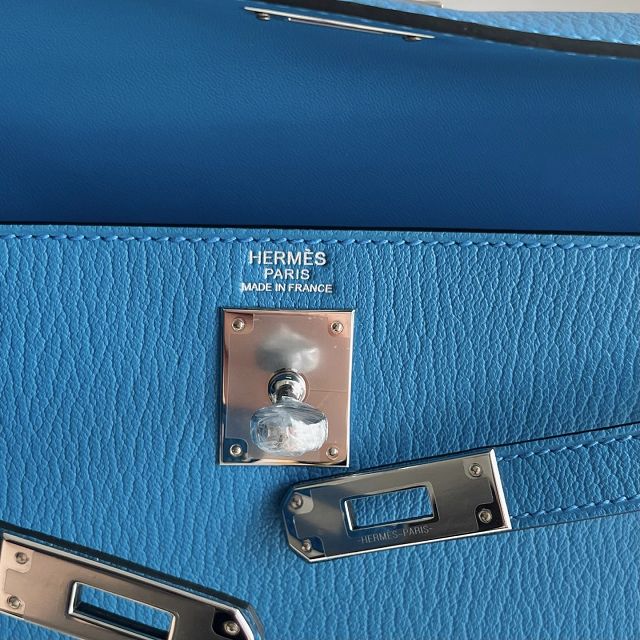 Hermes original chevre leather kelly elan KE0028-5 blue frida
