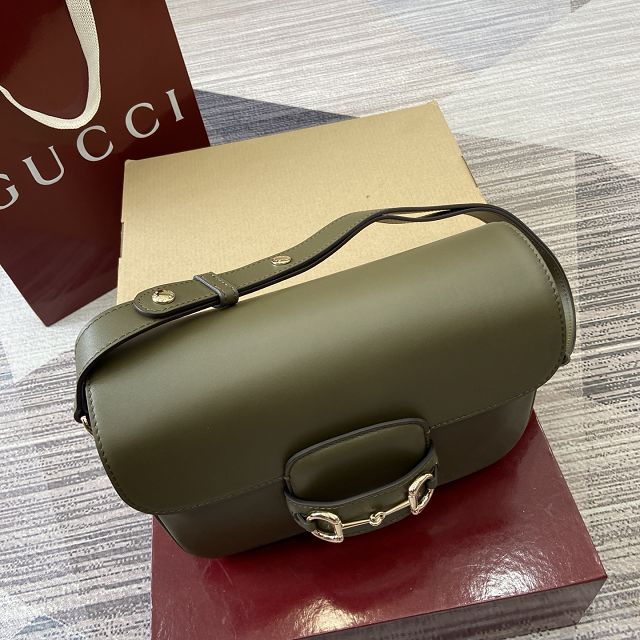 GG original calfskin 1955 horsebit shoulder bag 815178 green