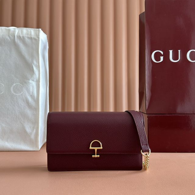 GG original calfskin softbit wallet on chain 837373-2 bordeaux