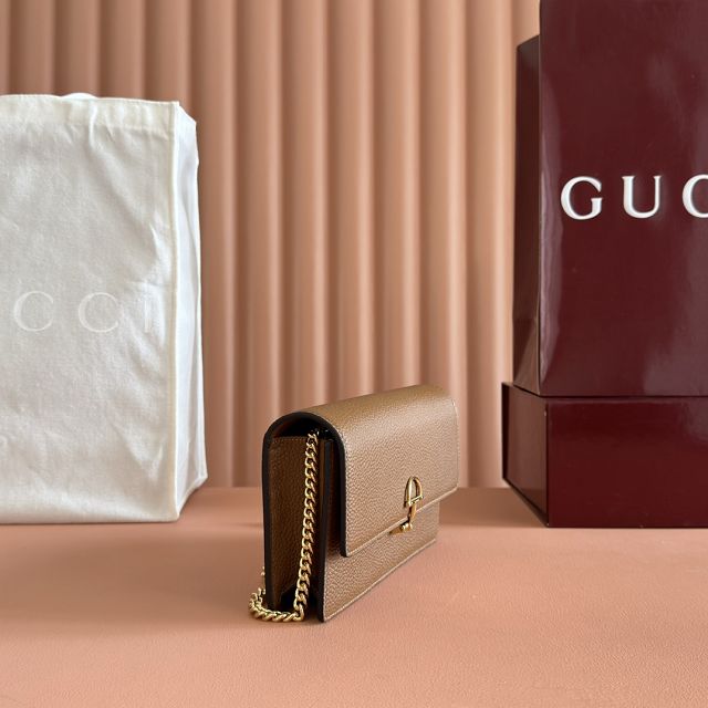 GG original calfskin softbit wallet on chain 837373-2 brown