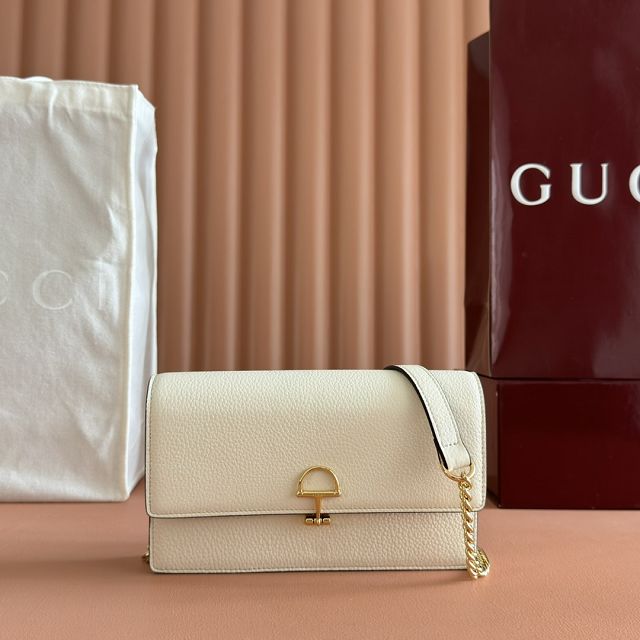 GG original calfskin softbit wallet on chain 837373-2 white