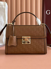 GG original calfskin padlock medium top handle bag 838998 bordeaux