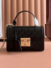 GG original calfskin padlock small top handle bag 838999 black