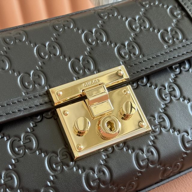 GG original calfskin padlock small top handle bag 838999 black
