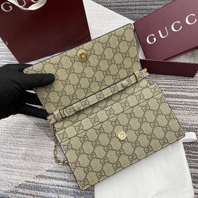 GG original fabric emblem wallet on chain 838151 brown