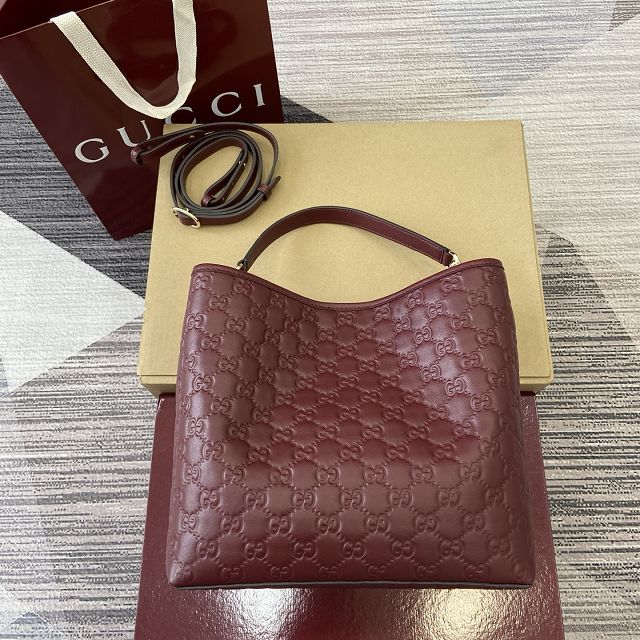 GG original calfskin emblem medium bucket bag 815103 bordeaux