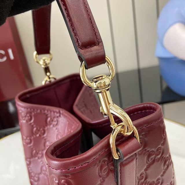 GG original calfskin emblem mini bucket bag 815118 bordeaux