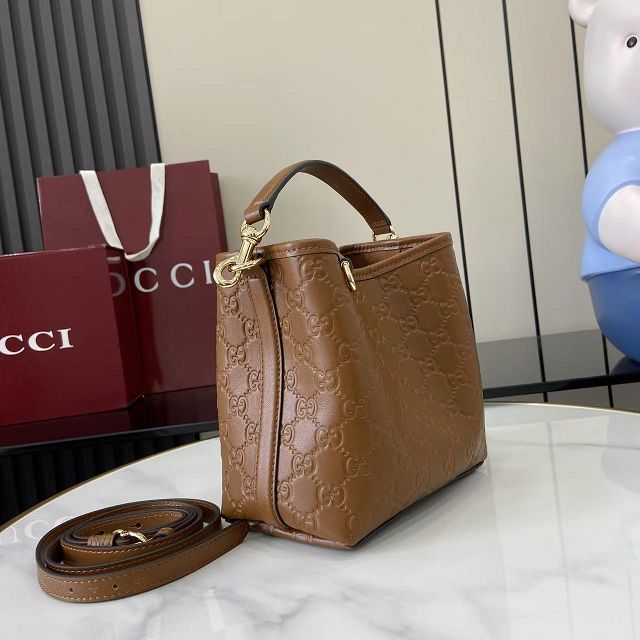 GG original calfskin emblem mini bucket bag 815118 brown