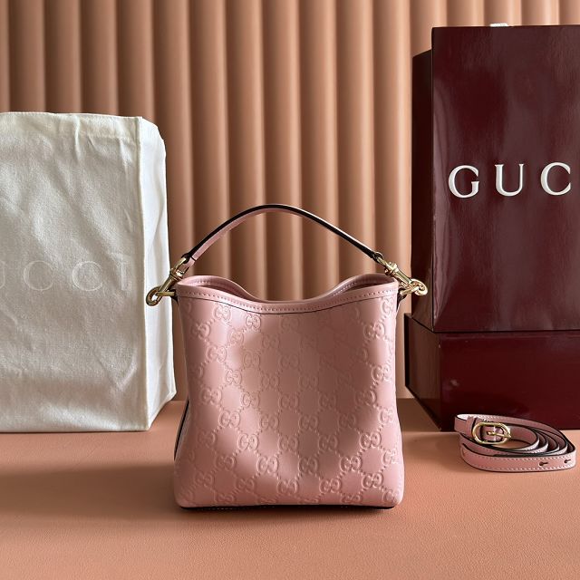GG original calfskin emblem mini bucket bag 815118 pink