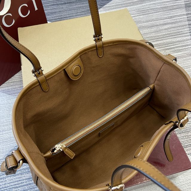 GG original calfskin emblem small tote bag 815214 brown