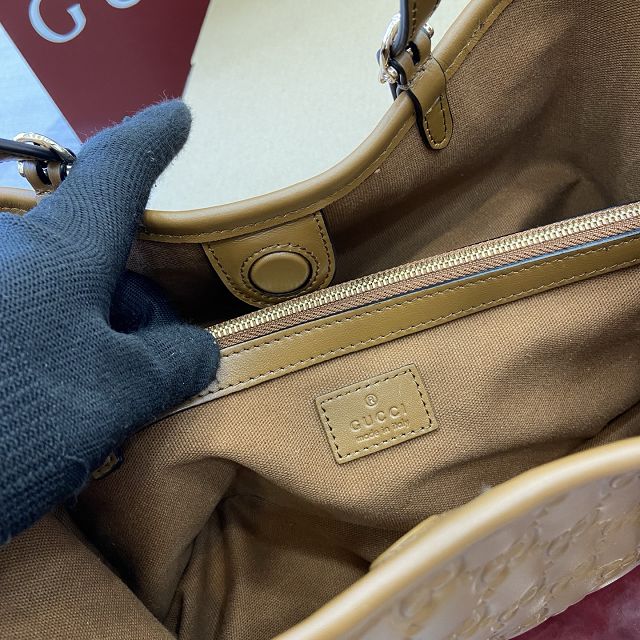 GG original calfskin emblem small tote bag 815214 brown