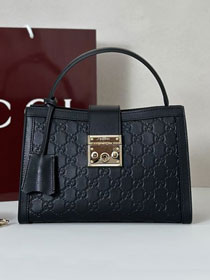 GG original calfskin padlock medium top handle bag 838992 black