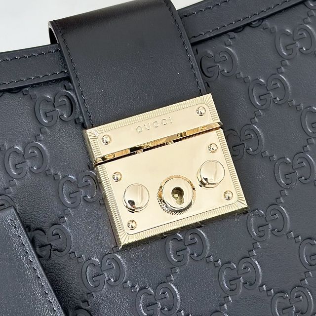 GG original calfskin padlock medium top handle bag 838992 black
