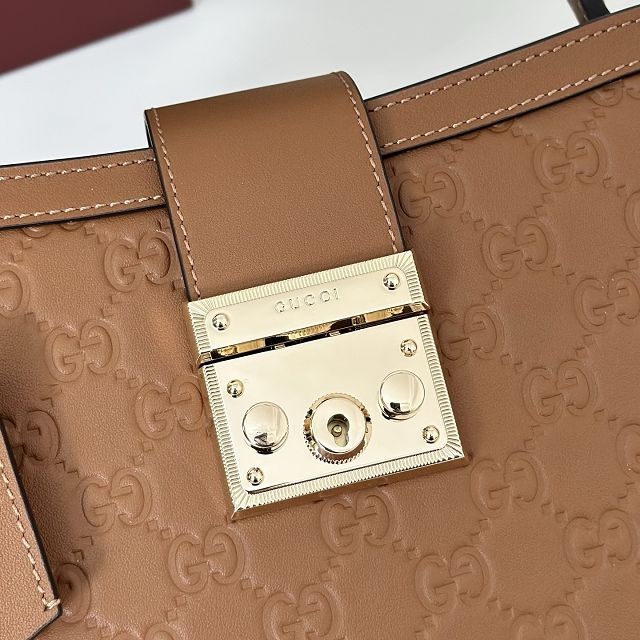 GG original calfskin padlock medium top handle bag 838992 brown
