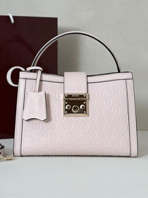 GG original calfskin padlock medium top handle bag 838992 light pink