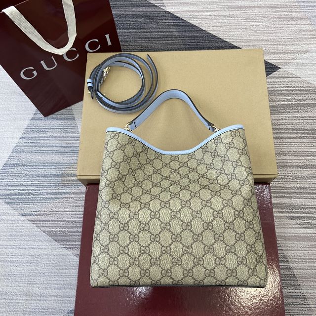 GG original fabric emblem medium bucket bag 815103 blue