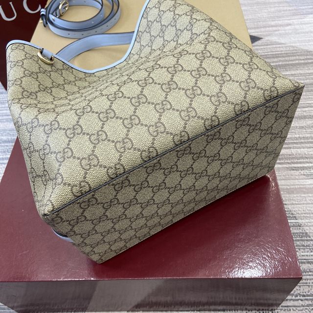 GG original fabric emblem medium bucket bag 815103 blue