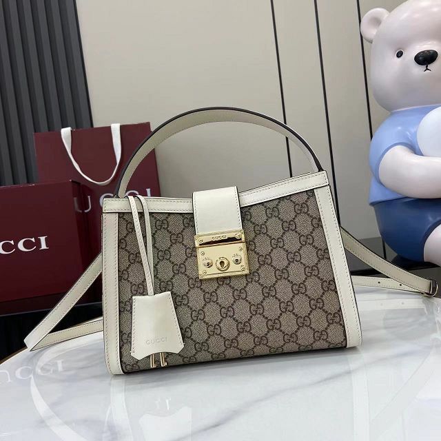 GG original fabric padlock medium top handle bag 838992 white