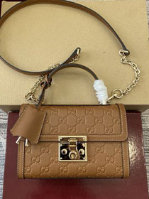 GG original calfskin padlock small top handle bag 838999 brown