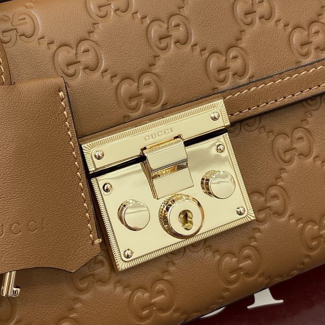 GG original calfskin padlock small top handle bag 838999 brown