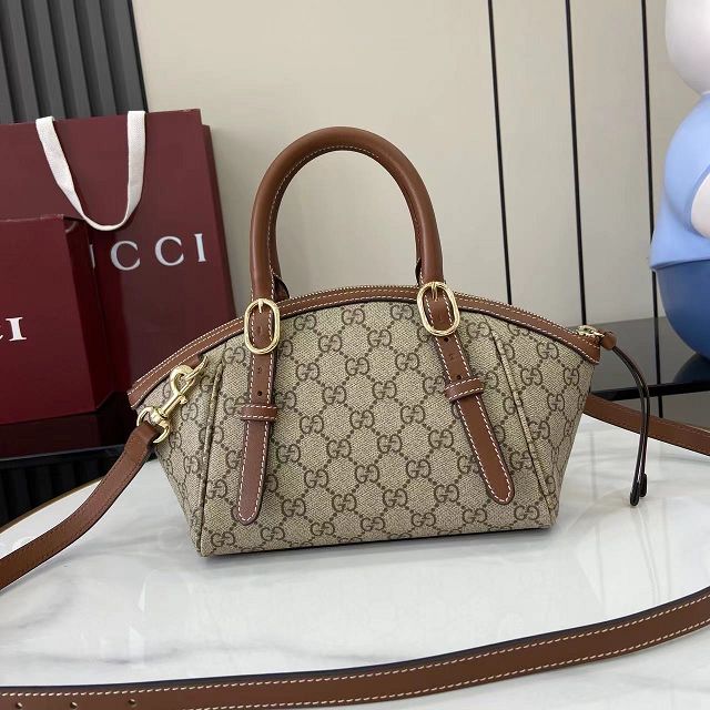 GG original fabric emblem small top handle bag 839005 brown