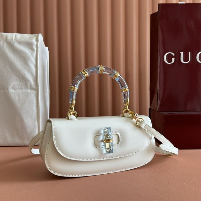 GG original calfskin bamboo diva medium bag 827750 white
