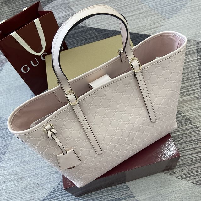 GG original calfskin emblem large tote bag 847455 light pink
