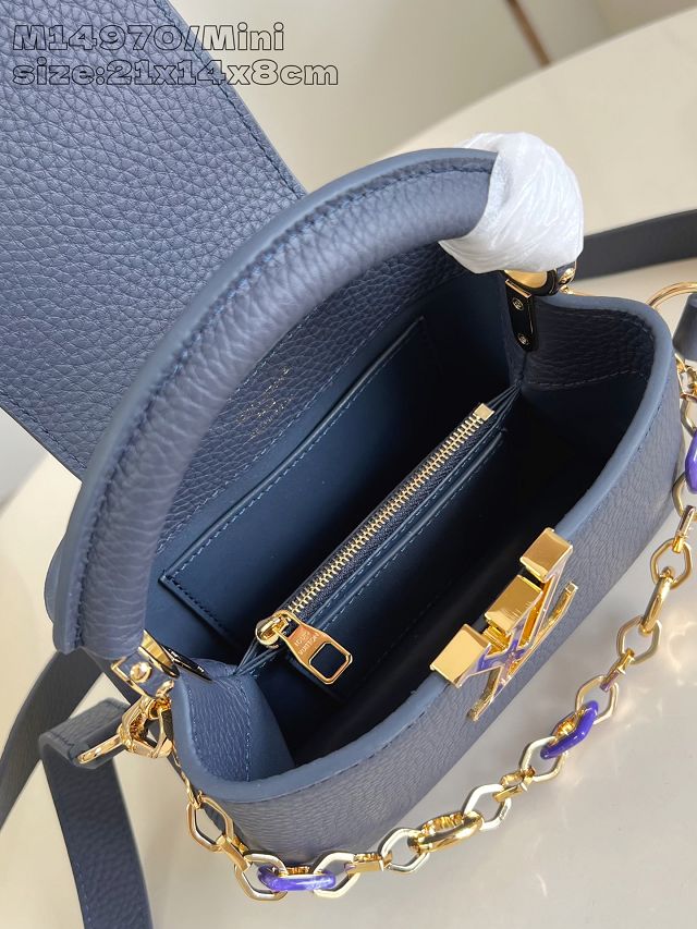 Louis vuitton original calfskin capucines mini handbag M14971 navy blue