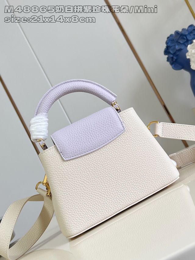 Louis vuitton original calfskin capucines mini handbag M15117 beige&purple 