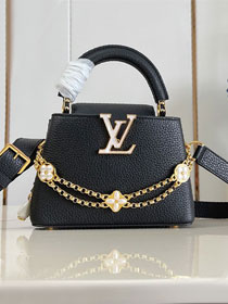 Louis vuitton original calfskin capucines mini handbag M15117 black