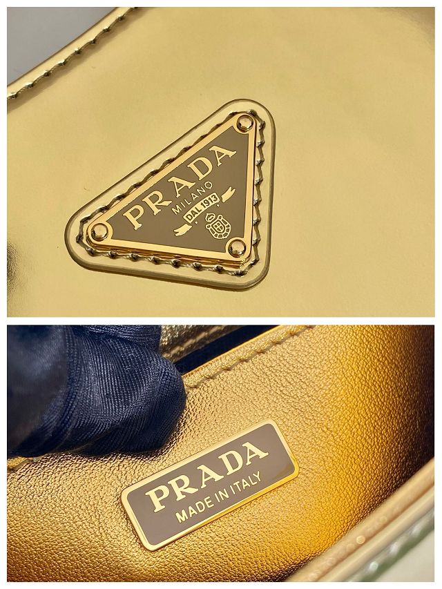 Prada original patent calfskin small cleo bag 1BC169 gold