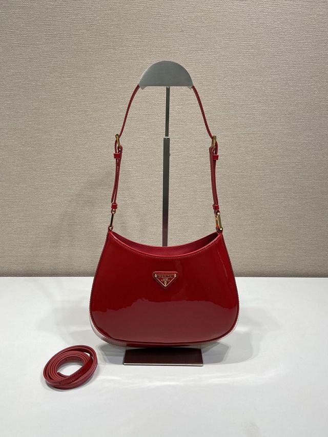 Prada original patent calfskin small cleo bag 1BC169 red