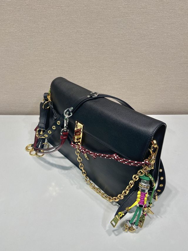 Prada original soft calfskin sound large shoulder bag 1BD379 black