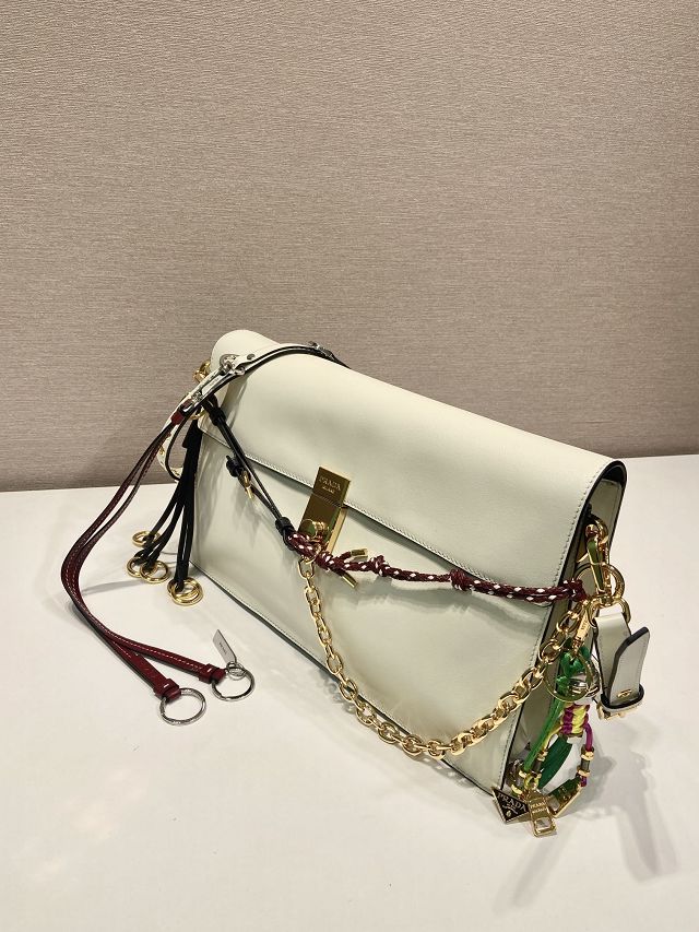 Prada original soft calfskin sound large shoulder bag 1BD379 white