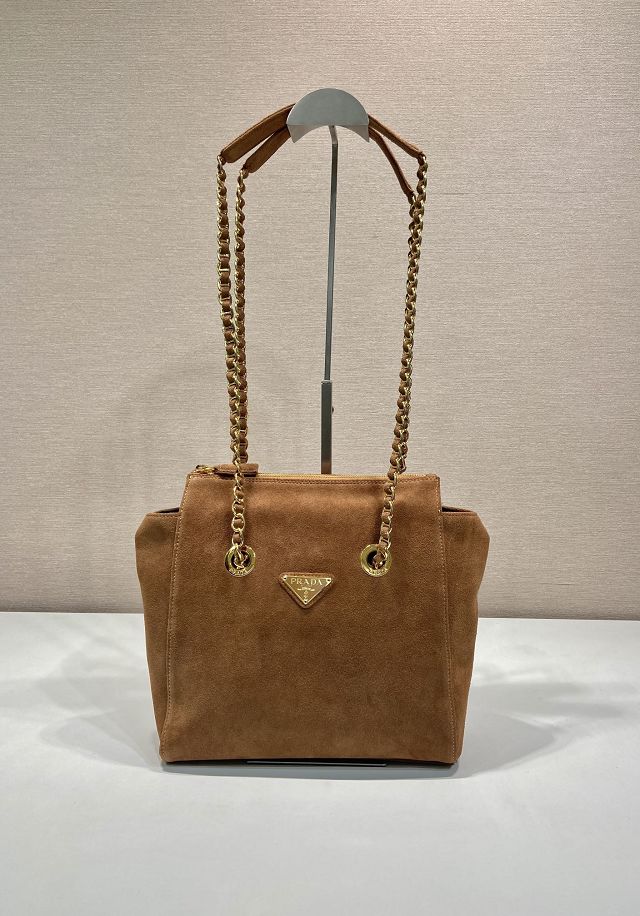 Prada original suede calfskin medium shoulder bag 1BD660 brown