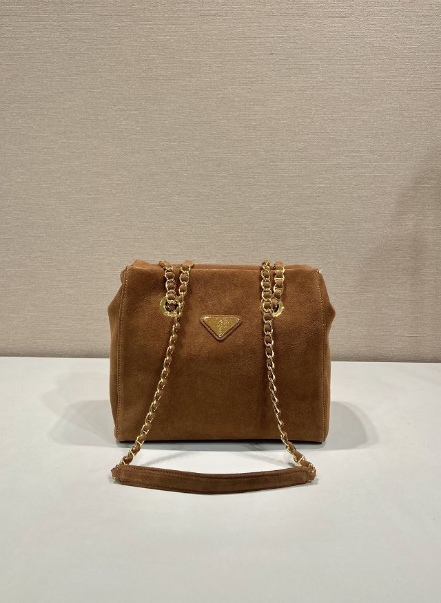 Prada original suede calfskin medium shoulder bag 1BD660 brown