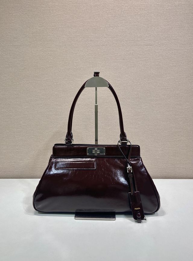 Prada original calfskin medium tote bag 1BA846 dark brown