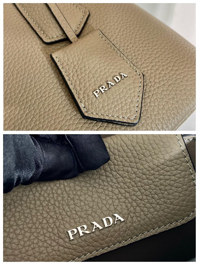 Prada original grained calfskin double small bag 1BG443 grey
