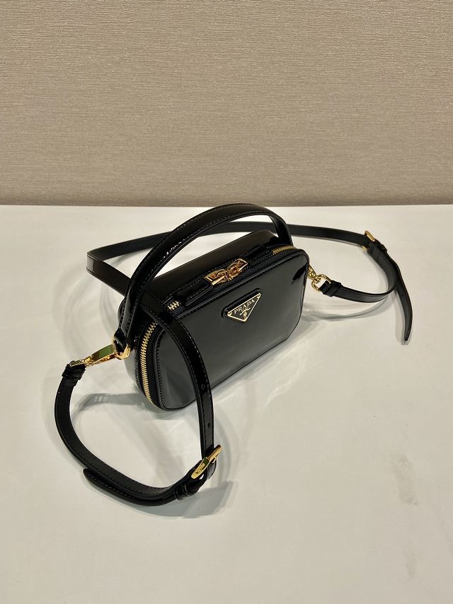 Prada original patent calfskin mini top handle bag 1BH206 black