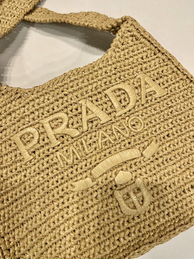 Prada original raffia crochet shoulder bag 1BG186 beige