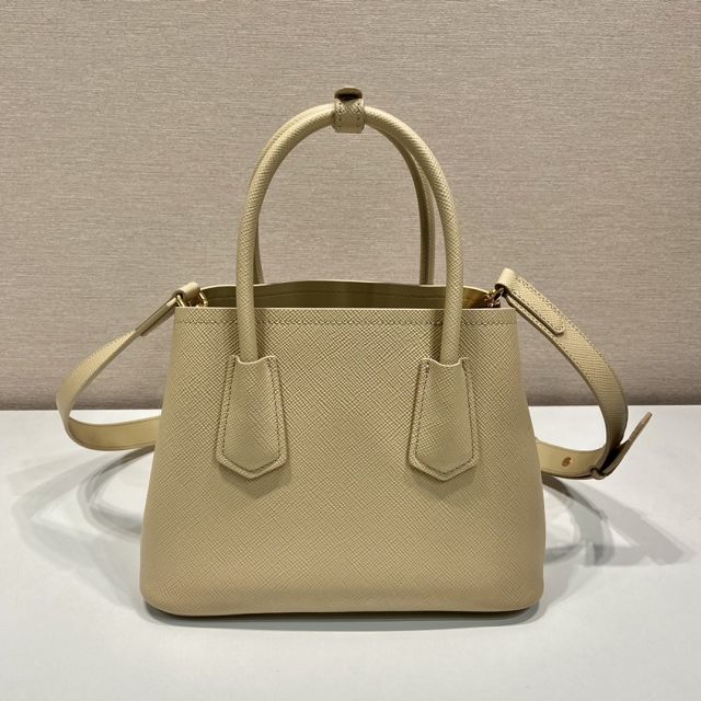 Prada original saffiano calfskin double small bag 1BG443 beige
