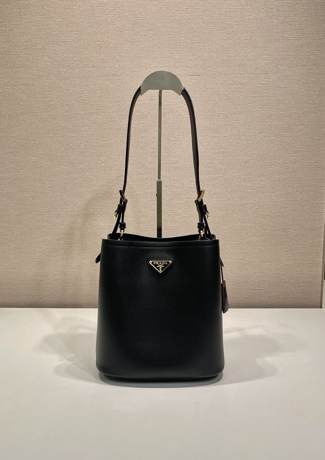 Prada original soft calfskin small bucket bag 1BE080 black